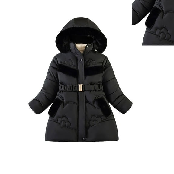 Kids Winter Coats Hooded Puffer Jacket Black Puffer Coat Zip up Long Sleeve Waterproof Kids Lightweight Jacket 5-6 Years Winter Coats for Girls