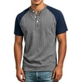 thumbnail image 2 of Henley Shirts for Men Summer Casual Crew Neck Raglan Short Sleeve Color Block Tops Dress Shirts, 2 of 5