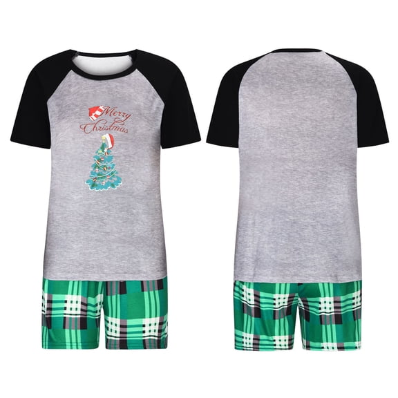 Awdenio Men Christmas Pajamas For Family Xmas Matching Sets Short Sleeve Shirts And Plaid Shorts Santa Christmas Tree Sleepwear Two-piece Sets