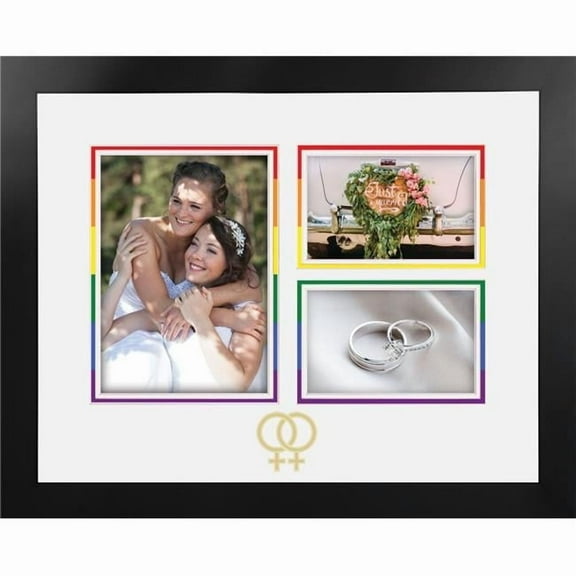 Celebration Frames MPVSWG02 LGBTQ Wedding Multi-Photo Frame with White & Rainbow Mat - Gold Interlocking Woman
