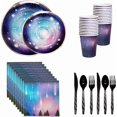 thumbnail image 1 of wonima02 24 Sets Galaxy Party Tableware Disposable Serveware Party Cup Plate Napkin Spoon Fork Knife for Space Starry Night Sky Star Birthday Baby Shower Engagement Anniversary, 1 of 1