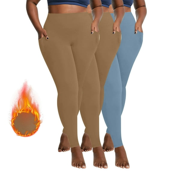 Leggings 3PC Women Velvet Warm Winter Large Pocket Drying Tight Elastic Comfortable Fitness Pants Yoga Pants Workout Leggings for Women Multicolor 4XL