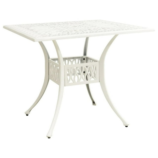 Outdoor Patio Breakfast Dining Table, 35 Inch Square, White Metal