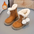 thumbnail image 2 of MEZZALL Child Girls Winter Fashion Boots With Bow And Pompom Detail Soft Suede Ankle Booties Kids Comfortable Warm Non- Sole Toddler Casual Footwear Boho Outdoor Solid Color Shoes, 2 of 8