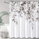 thumbnail image 1 of Cortina de ducha extralarga: juego de cortina de ducha de tela resistente floral con textura de lino de 84 pulgadas con 12 ganchos de metal, cortina de baño botánica de eucalipto alto, 1 of 5