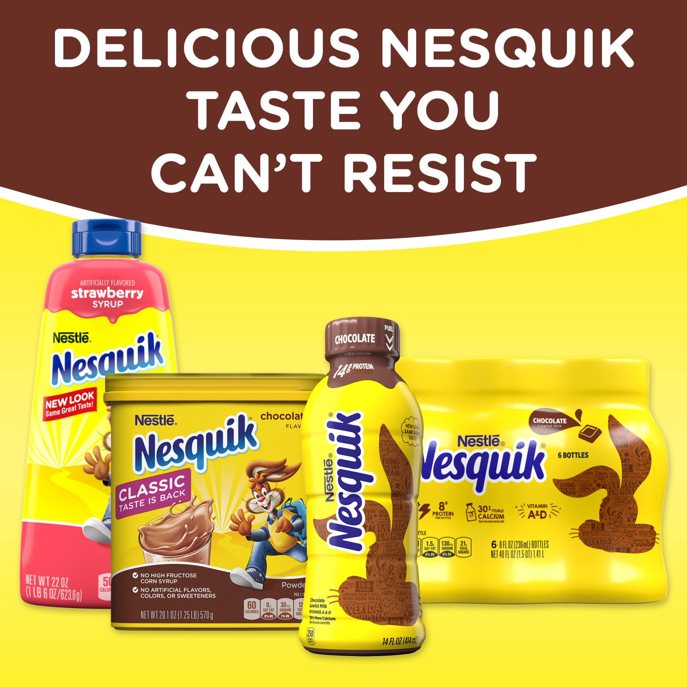 (4 pack) Nestle Nesquik Chocolate Flavor Powder Stir In Drink Mix Canister, 38 oz Canister, 83 Servings