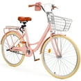 thumbnail image 2 of 26 inch Commuter Bicycle for Adult Men and Women, Comfortable City Bikes with Rear Rack and Basket, Pink, 2 of 7