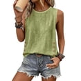 thumbnail image 2 of Womens Cotton Linen Tank Tops Crew Neck Side Button Loose Fit Blouses Casual Lightweight Summer Vacation Blouses, S, 2 of 6