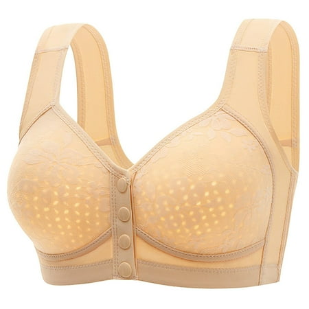 MITCOWBOY Bras for Women Women s Front Snap Closure Bras Full Coverage No Underwire Comfort Bras Lightly Lined Wireless Everyday Bra No Wire Bras for Women Wireless Bras for Women Beige 38 Clearance