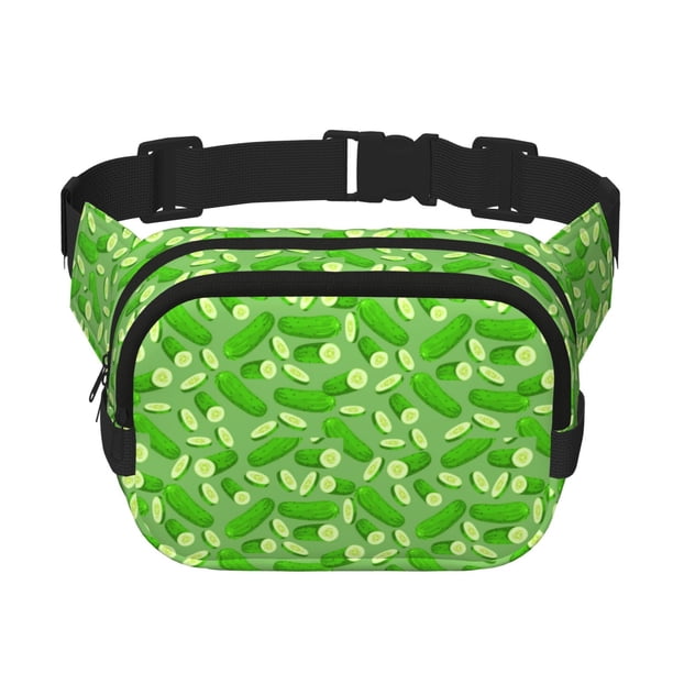 Fotbe Green Cucumber Cangurera Cuadrada con Estampado de Doble Capa, Bolsa de Cintura Ajustable Mini para Hombres y Mujeres