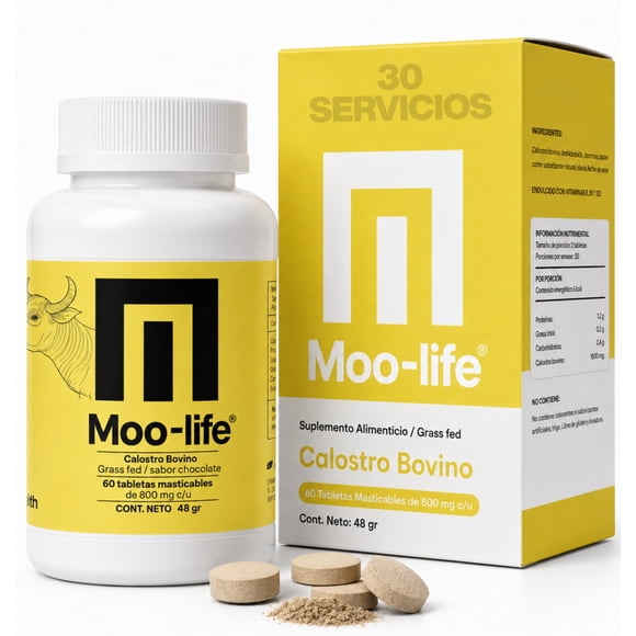MOO-LIFE CALOSTRO BOVINO SABOR CHOCOLATE 800MG POR TABLETA MASTICABLE 5 FRASCOS