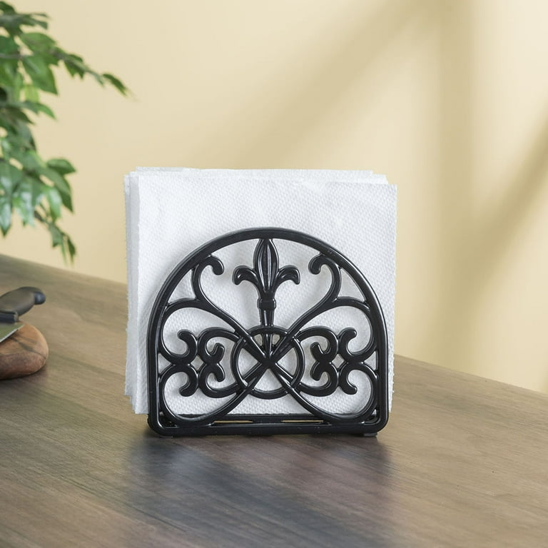 Home Basics Cast Iron Fleur De Lis Napkin Holder, Black