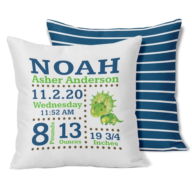 Printtoo Personalized Birth Announcement PillowWith Insert-Custom Dinosaur BirthStats Baby Girl Boy Gift Nursery Dcor-14x14 Inches