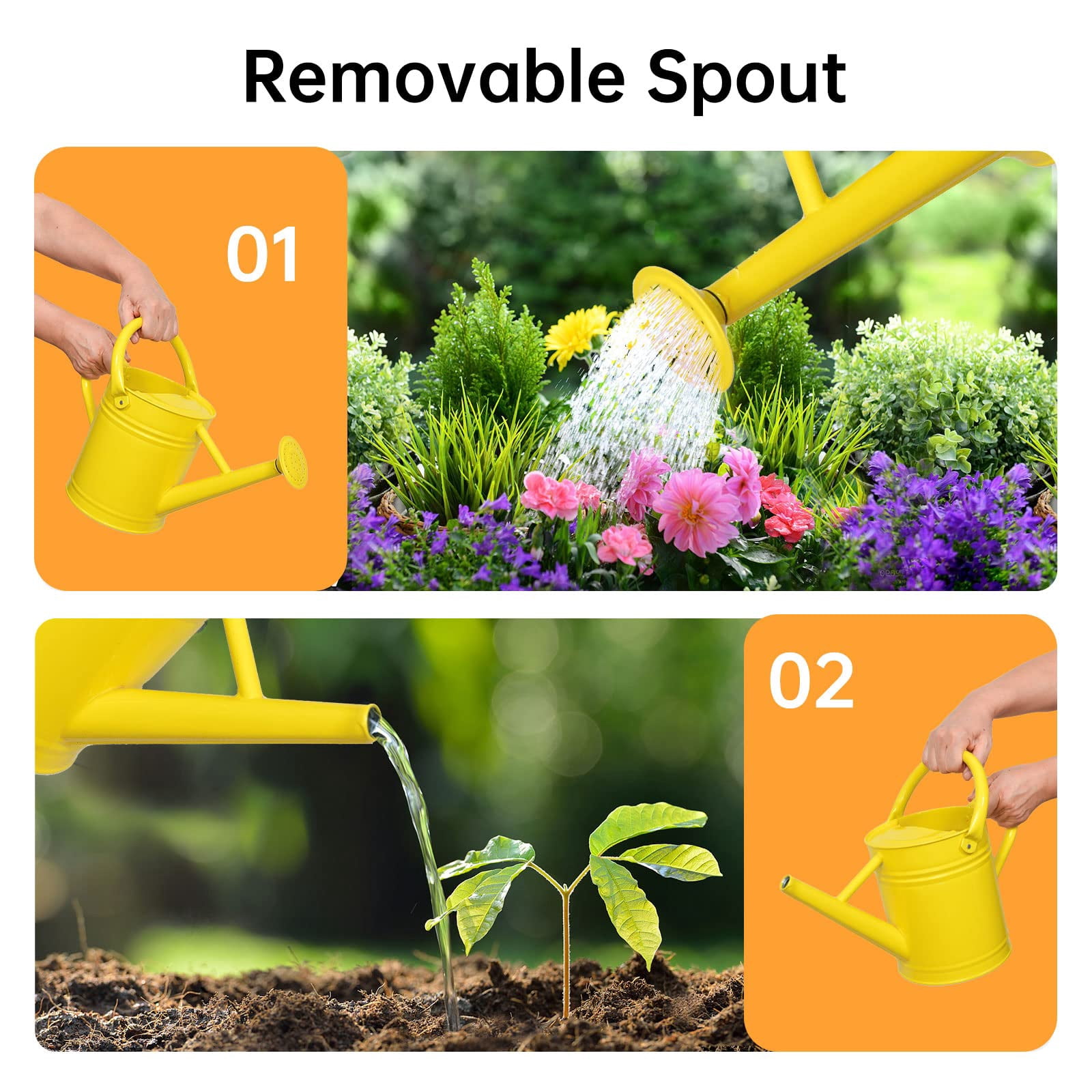 Metal Watering Can for Outdoor Plants, Galvanized Steel Watering Can with Removable spout, 1 Gallon,Perfect Home & Garden Décor Cream Green - YELLOW