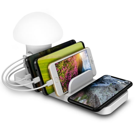 Trexonic Charging Station for Multiple Devices Reading Light, 4-in-1 Desk Docking Station Organizer for portable phones and tablets 3 USB Quick Charge