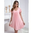thumbnail image 2 of FEREMO Womens Nightgowns Pleated Soft Nightshirt Short Sleeve Knee Length Loose Sleepwear, 2 of 6