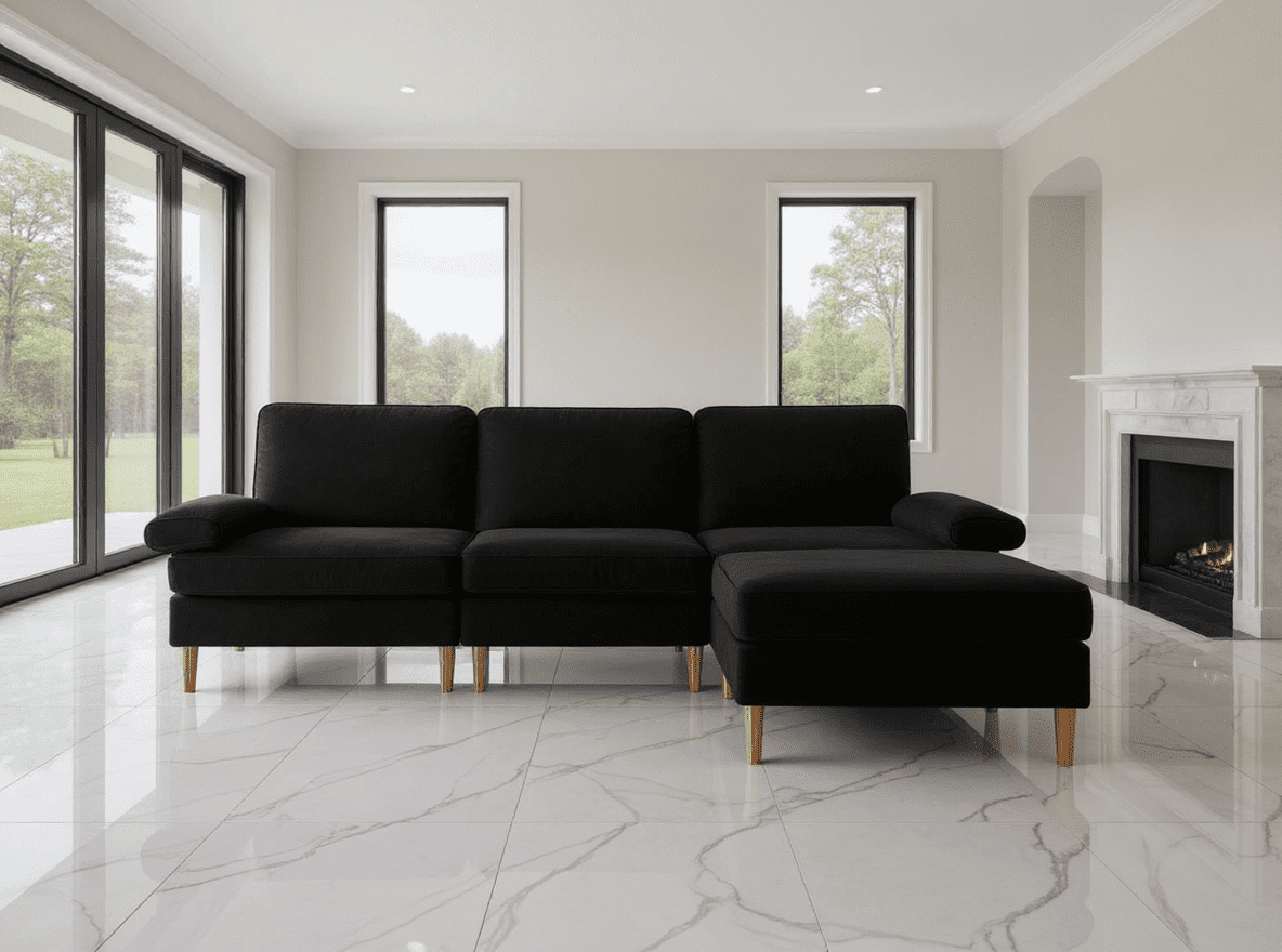 Gewnee Sectional Sofa with Movable Ottoman, 4-Piece Reversible Velvet Couch- Solid Wood+Metal Frame, Non-Slip Leg Pads, for Living Room/Apartment/Office