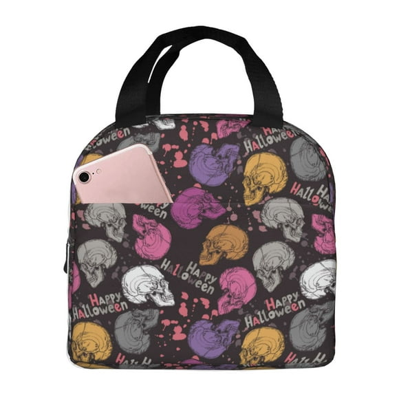 Easygdp Halloween Skeleton Bolsa Térmica Premium - Tela Oxford Impermeable, Gran Capacidad, Bolsillo Frontal, Unisex para Trabajo, Escuela, Actividades al Aire Libre y Picnics