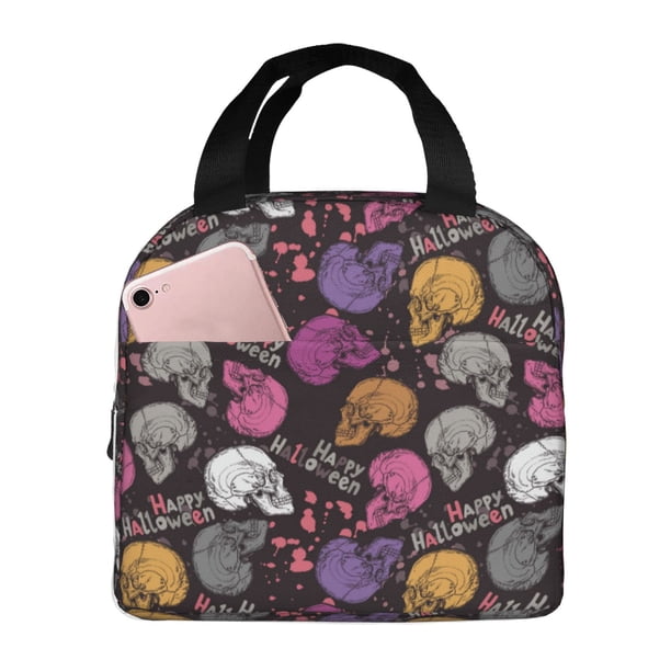 Easygdp Halloween Skeleton Bolsa Térmica Premium - Tela Oxford Impermeable, Gran Capacidad, Bolsillo Frontal, Unisex para Trabajo, Escuela, Actividades al Aire Libre y Picnics