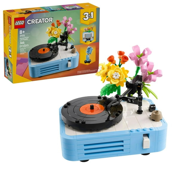 LEGO Creator 3 in 1 Record Player with Flowers - Building Toy with 3 Options, Record Player, Radio, or Microphone - Building Kit for Kids, Boys, and Girls, Ages 8 - Gift Idea for Birthdays - 31172