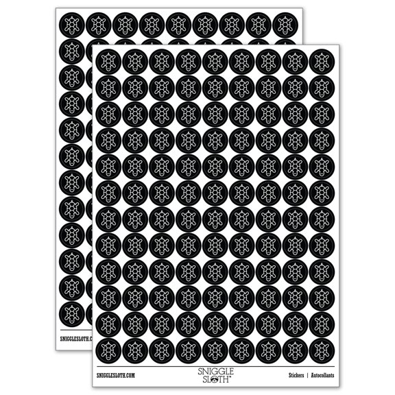 Turtle Top View 200 Round Stickers - Black - Gloss Finish - 0.50" Size