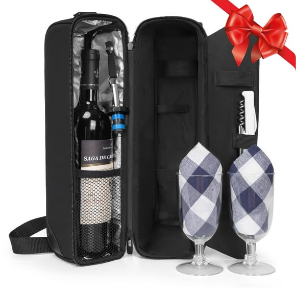 Bolsa Térmica para Vino ALLCAMP con Copas de Vino y Sacacorchos
