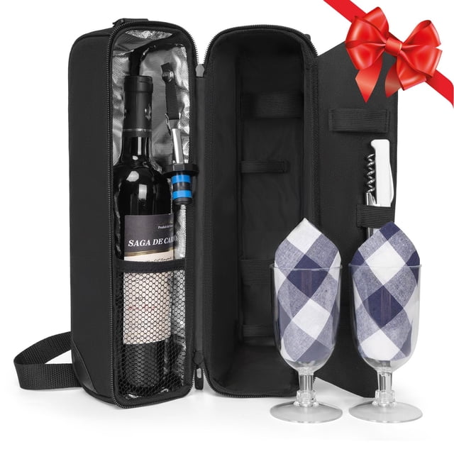 Bolsa Térmica para Vino ALLCAMP con Copas de Vino y Sacacorchos