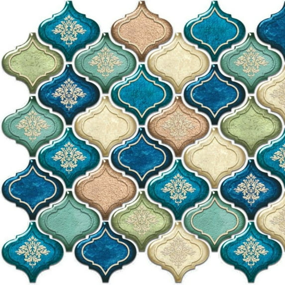 Dundee Deco's Blue Beige Faux Oriental PVC 3D Wall Panel, 3 ft X 1.7 ft (92cm X 51cm), Pack of 5, Interior Design Wall Paneling Decor, Total Coverage 25 sq. ft. (2.3 sq. m)
