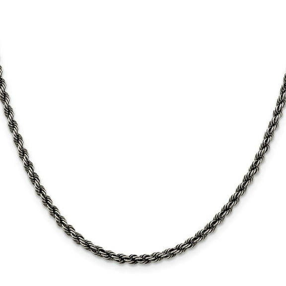 Auriga Fine Jewelry 925 Sterling Silver Ruthenium-plated 3mm Rope Chain Necklace 18inch for Women