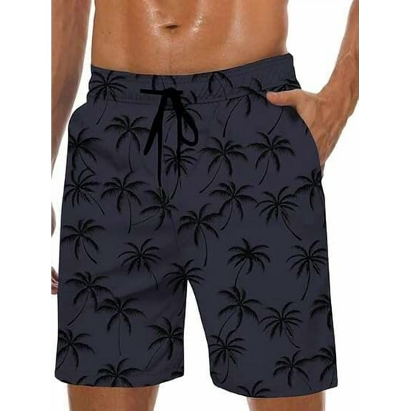 JASGARDE Men's Swim Trunks Hawaii Series Pattern Fashionable Sports Beach Shorts with Pockets Size S-3XL