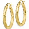 thumbnail image 3 of 10K Yellow Gold Satin & Diamond-Cut 3mm Round Hoop Earrings (25 X 25.15) Made In Peru 10tc289, 3 of 6