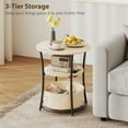 thumbnail image 5 of GVN Round Side Table with Charging Station, 3-Tier End Table with Fabric Storage Bag and Shelf, Natural Wood, 5 of 7