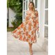 thumbnail image 2 of Vestido largo sencillo para mujer, estilo bohemio, floral, manga larga, naranja, 2 of 5