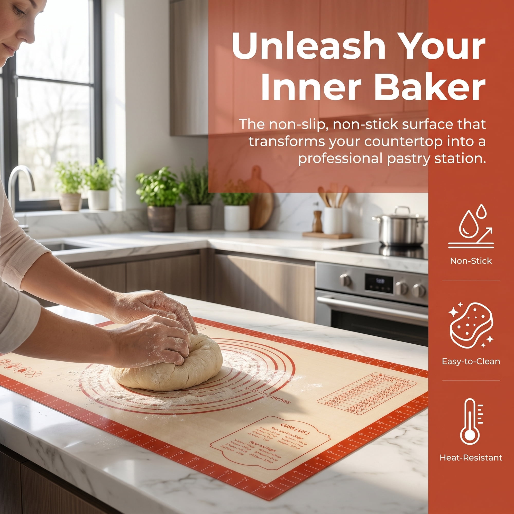 Unique Bargains Silicone Pastry Non Stick Baking Mat with Measurements Red 16"x26"
