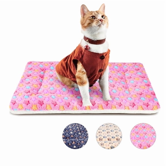 Dog Crate Mats with Cute Star Pattern Washable Pet Bed for Large Dogs Cozy Reversible Dog Crate Bed, Pink, 17.5*14