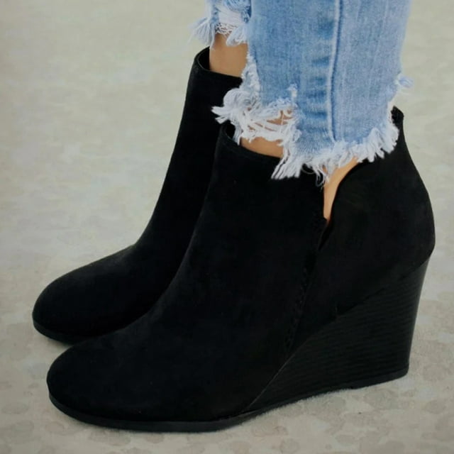 Gspmoly Sandales à Enfiler pour Femmes, Bottines Compensées en Suède pour Femmes avec Fermeture Éclair, Bout Rond, Bottines Courtes Décontractées pour le Printemps et l'Hiver, Extérieur, Quotidien, Fête, Travail, Loisirs, 1 Paire de Pantoufles pour Femmes, Intérieur
