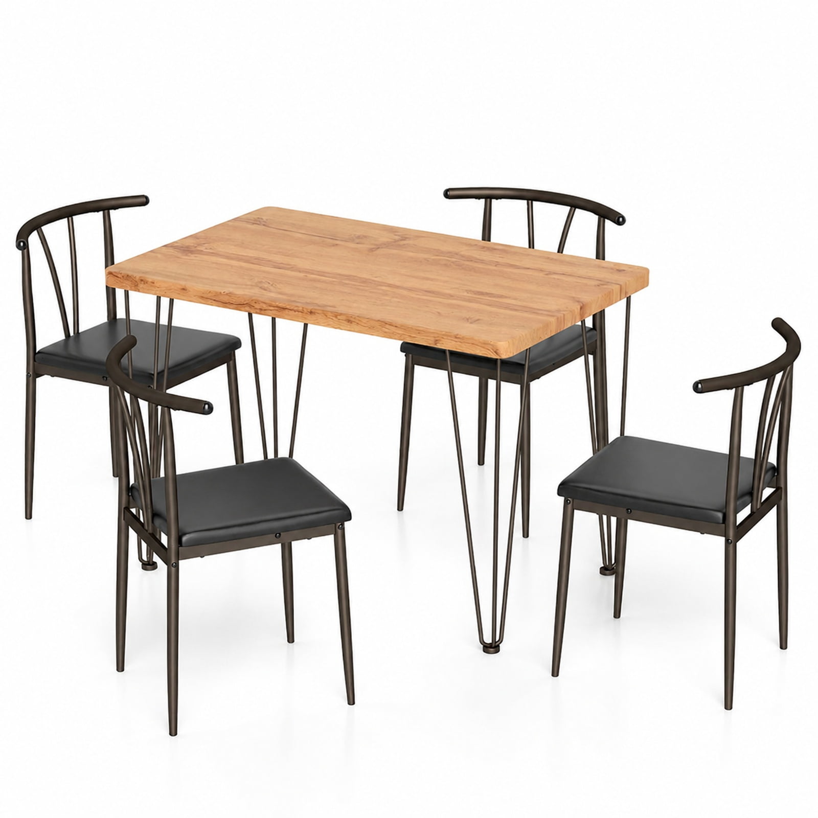 Furnibear 5 Piece Space Saving Industrial Dining Table Set for 4 with Armless PU Leather Chairs and Metal Legs for Kitchen, Black