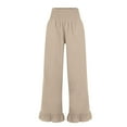 thumbnail image 5 of Diufon Wide Leg Linen Pants for Women High Waisted Ruffle Hem Palazzo Pants Summer Boho Loose Flowy Trousers, 5 of 8