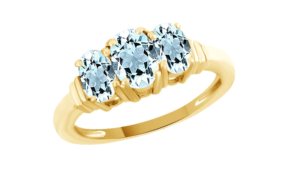 Jewel Zone US Simulated Aquamarine & White Topaz CZ Solitaire Ring in 14k Gold Over Sterling Silver 1.44 Cttw