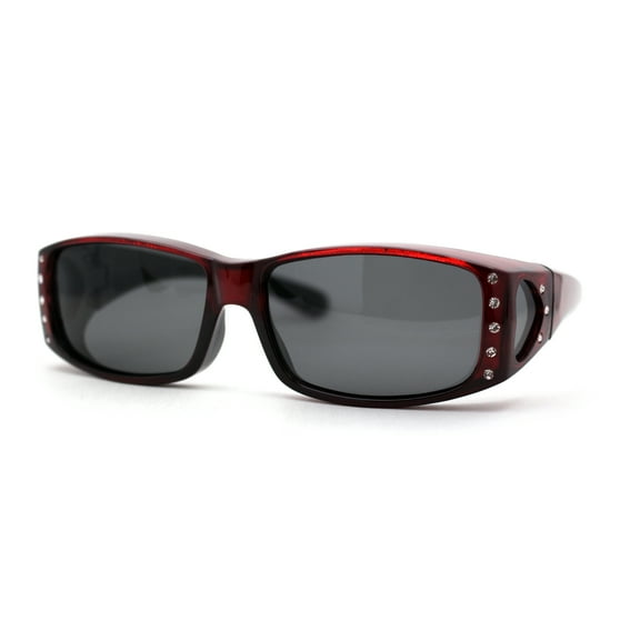 SA106 Womens Rhinestone Polarized Lens Rectangular 60mm Fit Over Sunglasses Red Black