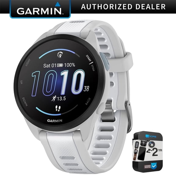 Garmin 010-02863-21 Forerunner 165 Smart Sport Watch, Mist Gray   Whitestone Bundle with 2 YR CPS Enhanced Protection Pack| Official Garmin USA Dealer