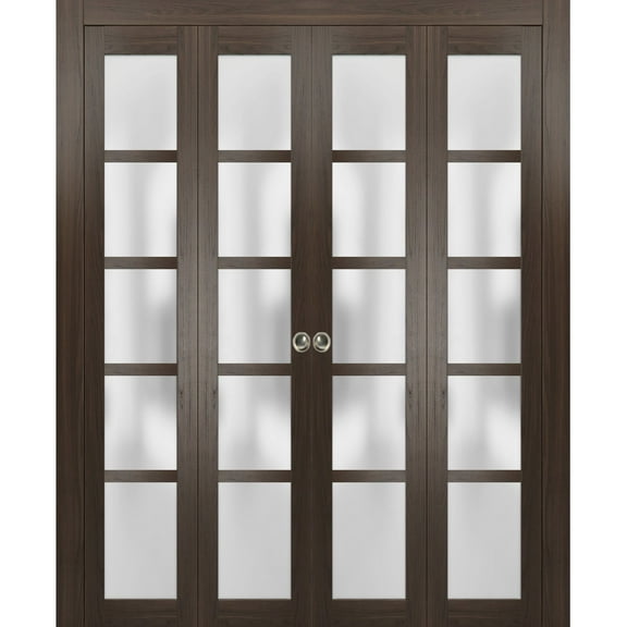 Sliding Closet Double Bi-fold Doors | Quadro 4002 Chocolate Ash Frosted Glass
