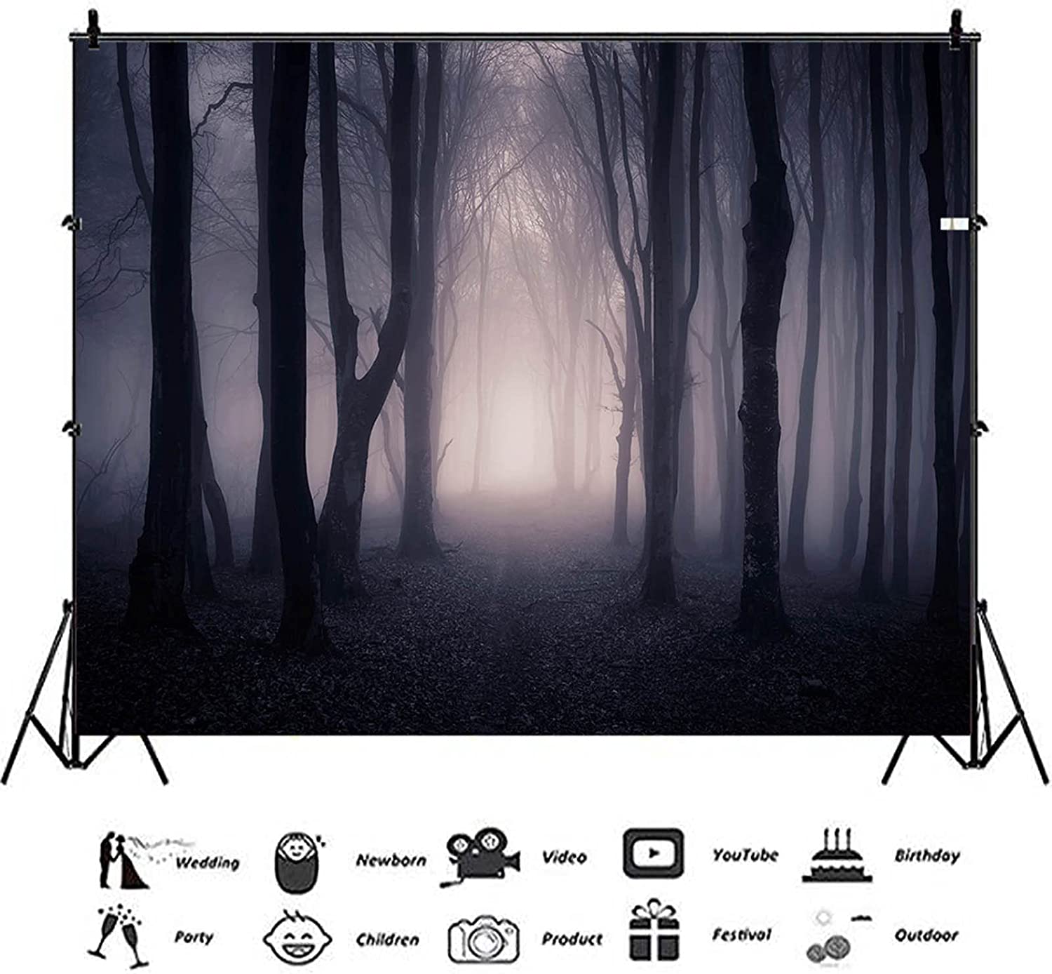 Xiaoterna 3,5x2,5m Halloween Toile De Fond Forêt Brumeuse Feuilles