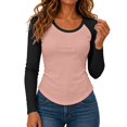 thumbnail image 4 of DLIDG Womens Slim Fit Color Block Raglan Shirts Stretchy Soft Thermal Warm Tee Shirts Dressy Causal Crew Neck Long Sleeve Shirts Fall Winter Sweatshirts Athletic Baseball Workout Clothes Pink Xxl, 4 of 6