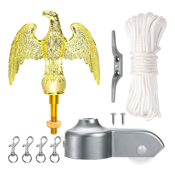 Flagpole Hardware Repair Part Set 55FT Halyard Rope 6inch Falcon 4pcs Rotation Snapping Hook 4inch Cleats Hook Flag