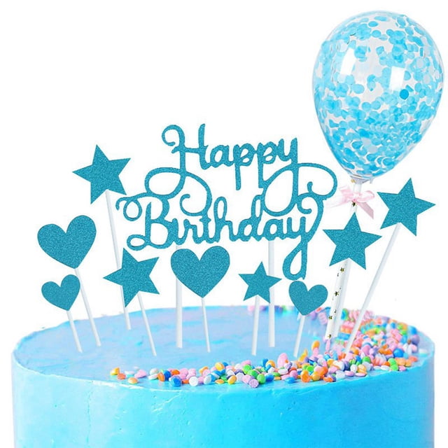 Golden Onion Paper Five Pointed Star Love Happy Birthday Cake Card Decoration 5-Inch Balloon Cake Card Decoration Package