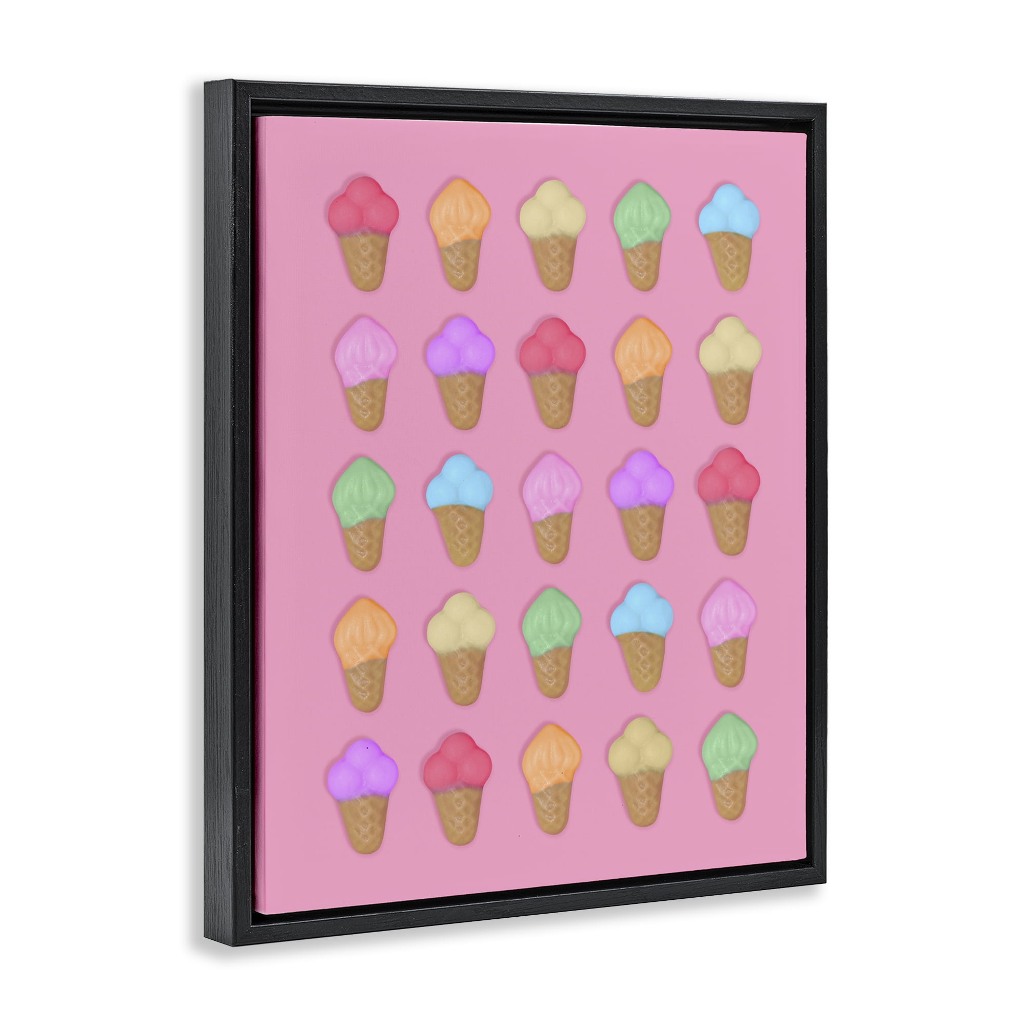 Stupell Industries Ice Cream Candies on Pink Black Framed Floater Canvas Wall Art, design by LISH Creative
