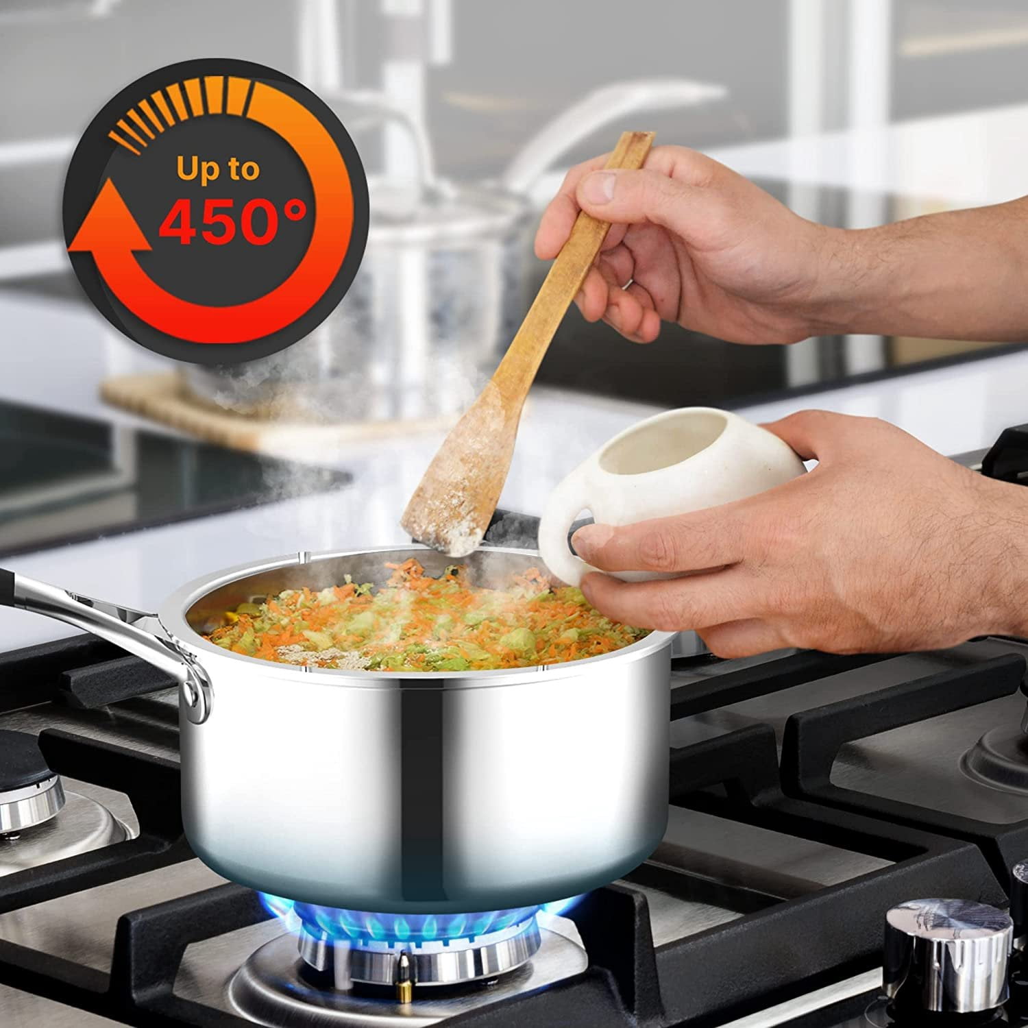 NutriChef 1.5-Quart Saucepan W/ Lid Stainless Steel Stain-Resistant Sauce Pot W/ Satin Interior