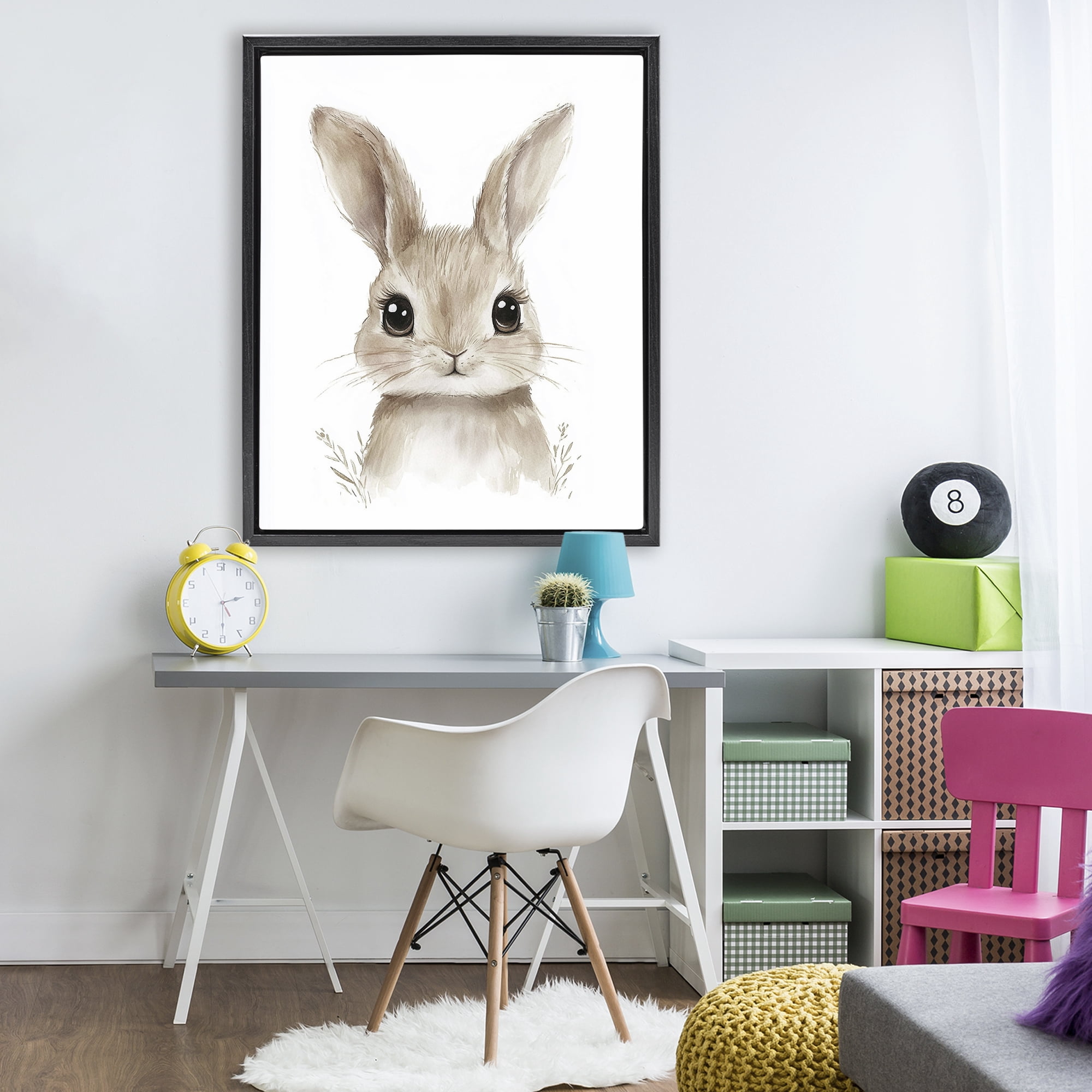 Stupell Industries Nursery Babies Bunny Black Framed Floater Canvas Wall Art, design by Ramona Murdock