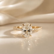 Diiro Oval Solitaire Promise Ring for Women, 10K Yellow Gold Vermeil, Moissanite Diamond Pavé Setting, Anniversary Gift
